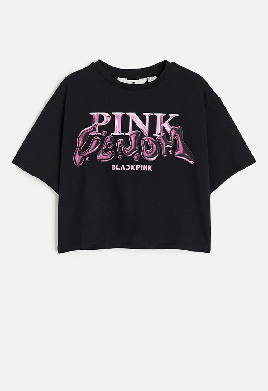 H&M - Oversized printed T-shirt - black black pink