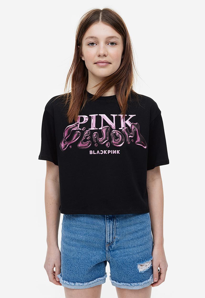 H&M - Oversized printed T-shirt - black black pink