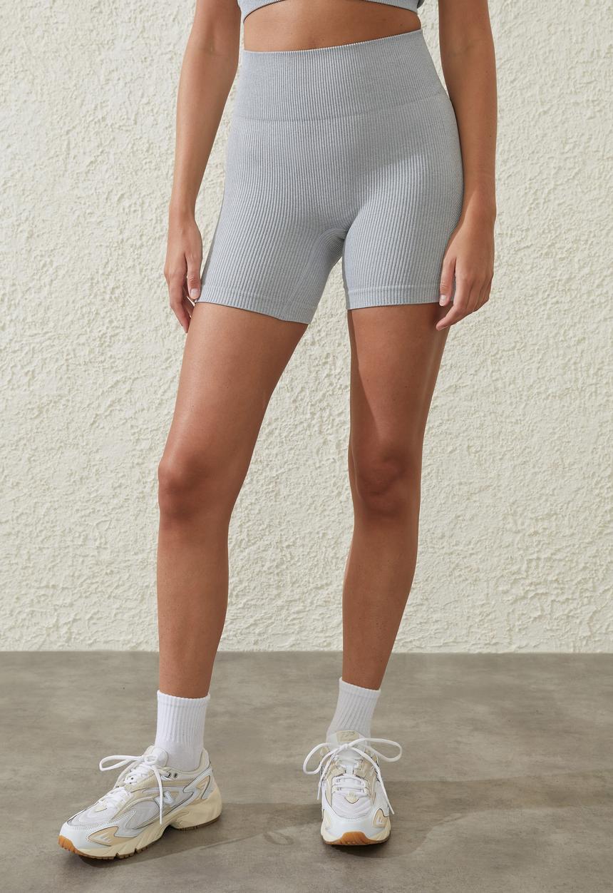 Cotton On - Seamless Rib Bike Short - Light Grey Heather Marle