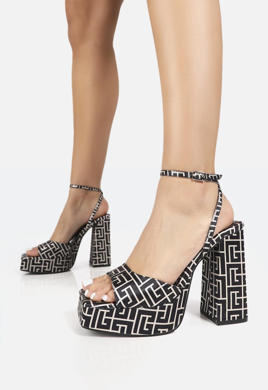Public Desire - Lyle geometric satin platform heeled sandal - black