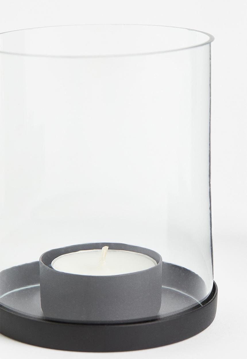 H&M - Metal and glass tealight holder - black