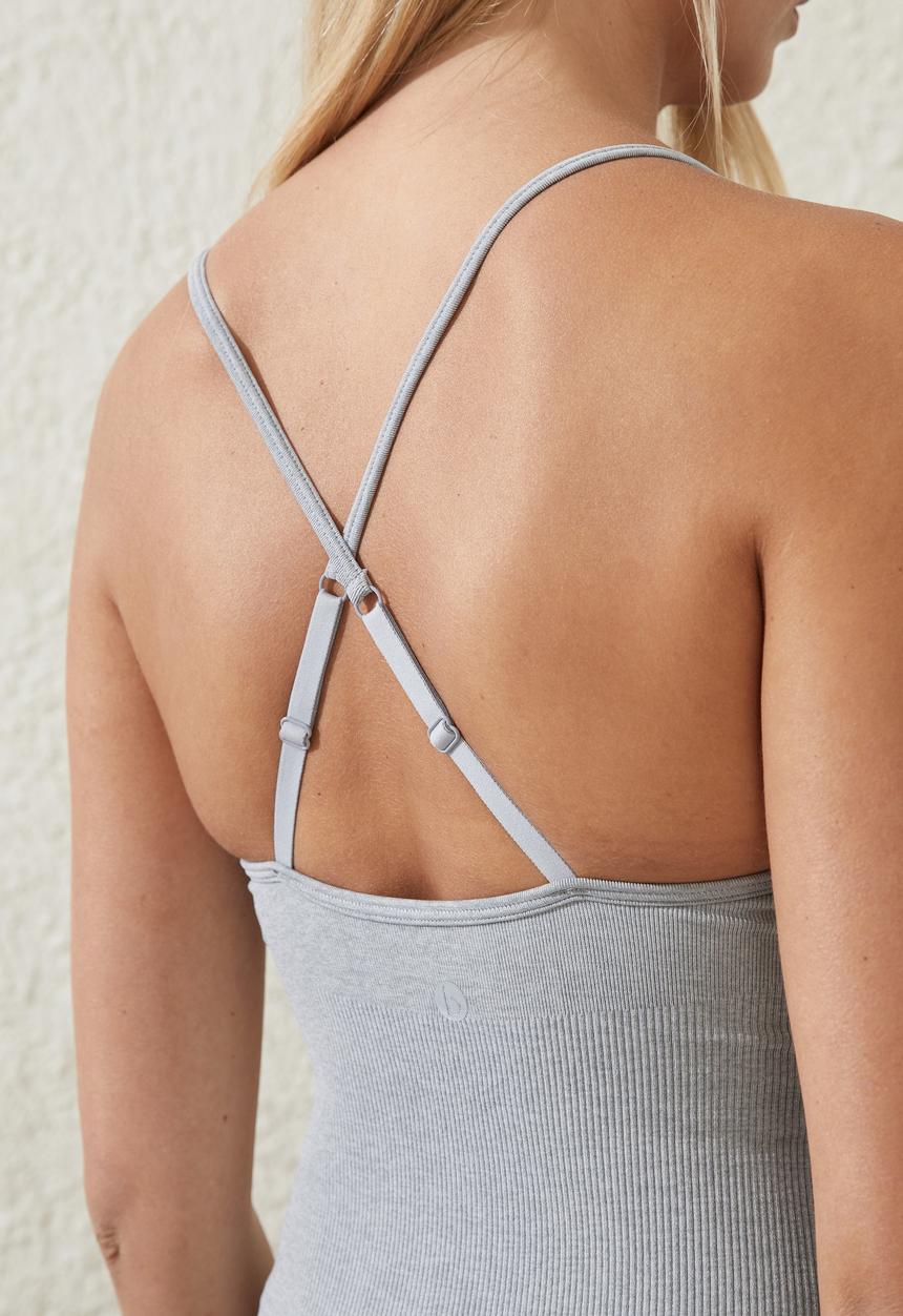 Cotton On - Seamless Cross Back Bike Short Onesie - Light Grey Heather Marle