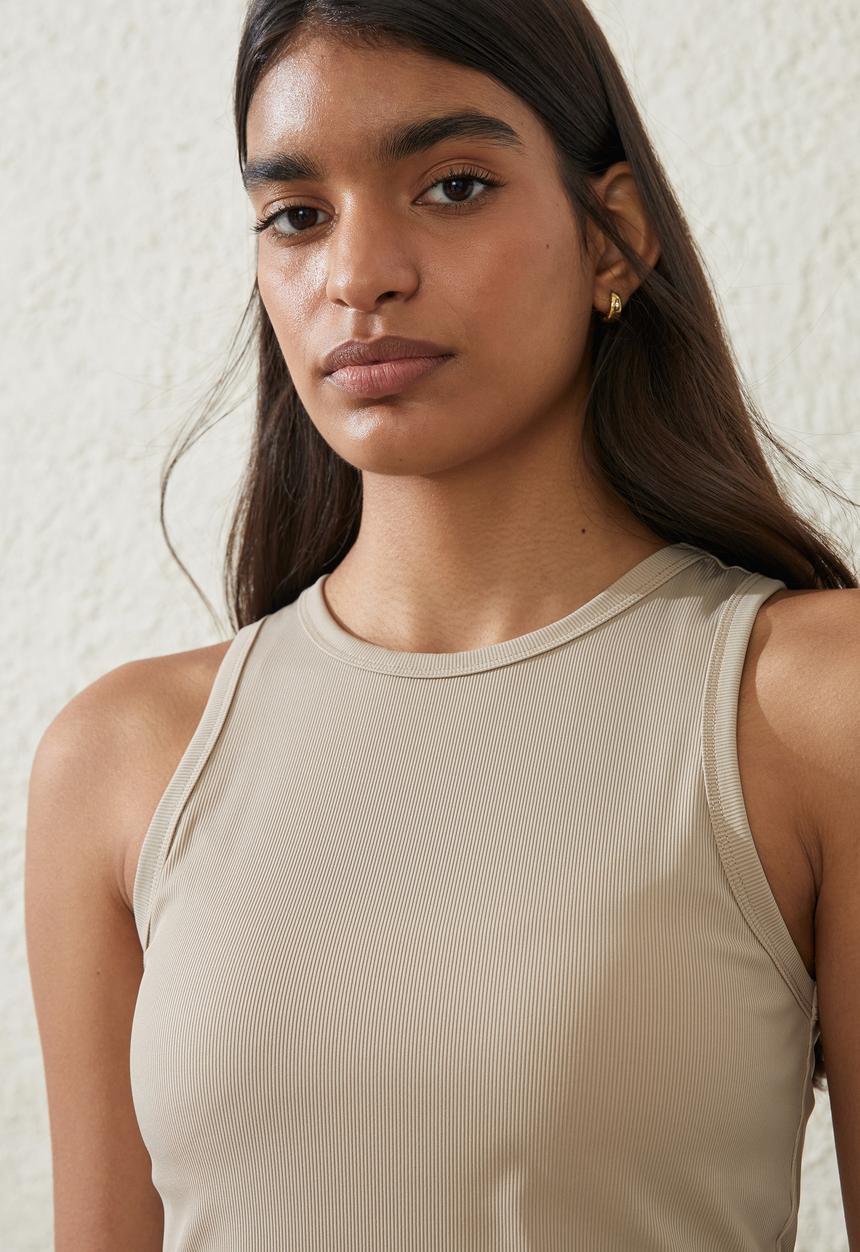 Cotton On - Active Rib Tank Top - White Pepper