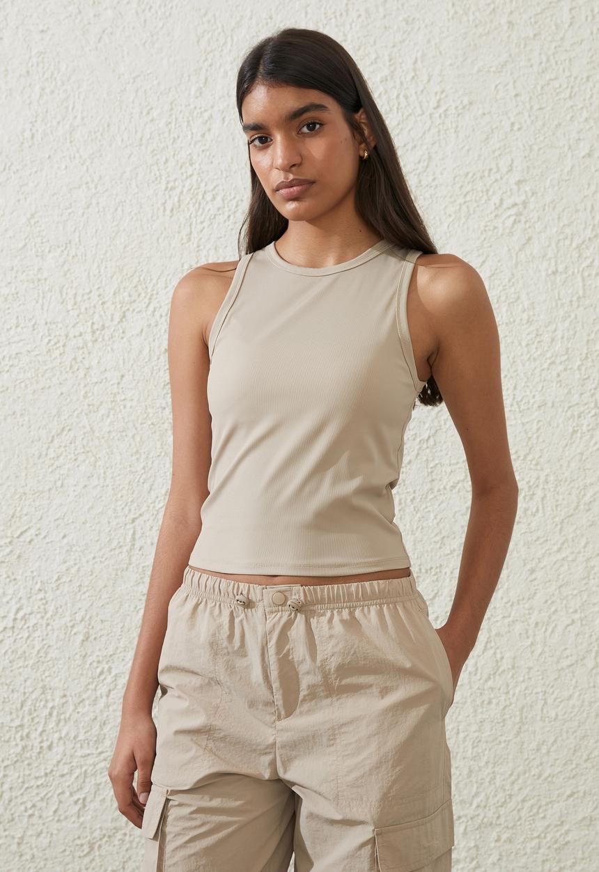 Cotton On - Active Rib Tank Top - White Pepper