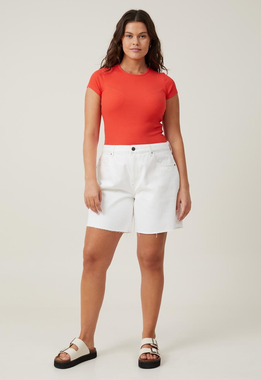Cotton On - Plus The One Organic Rib Crew Short Sleeve Tee - Sunset Coral