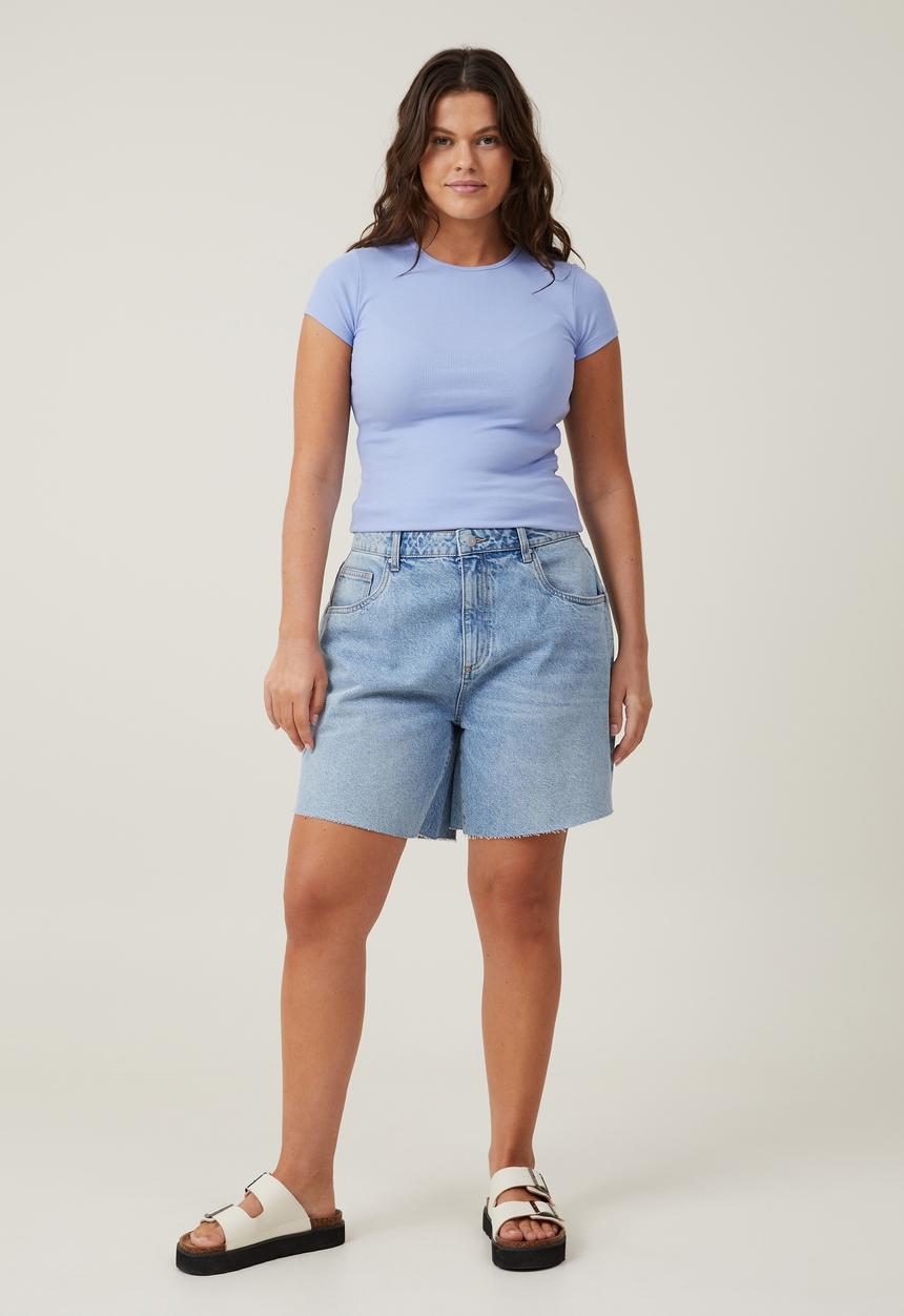 Cotton On - Plus The One Organic Rib Crew Short Sleeve Tee - Frosted Blue