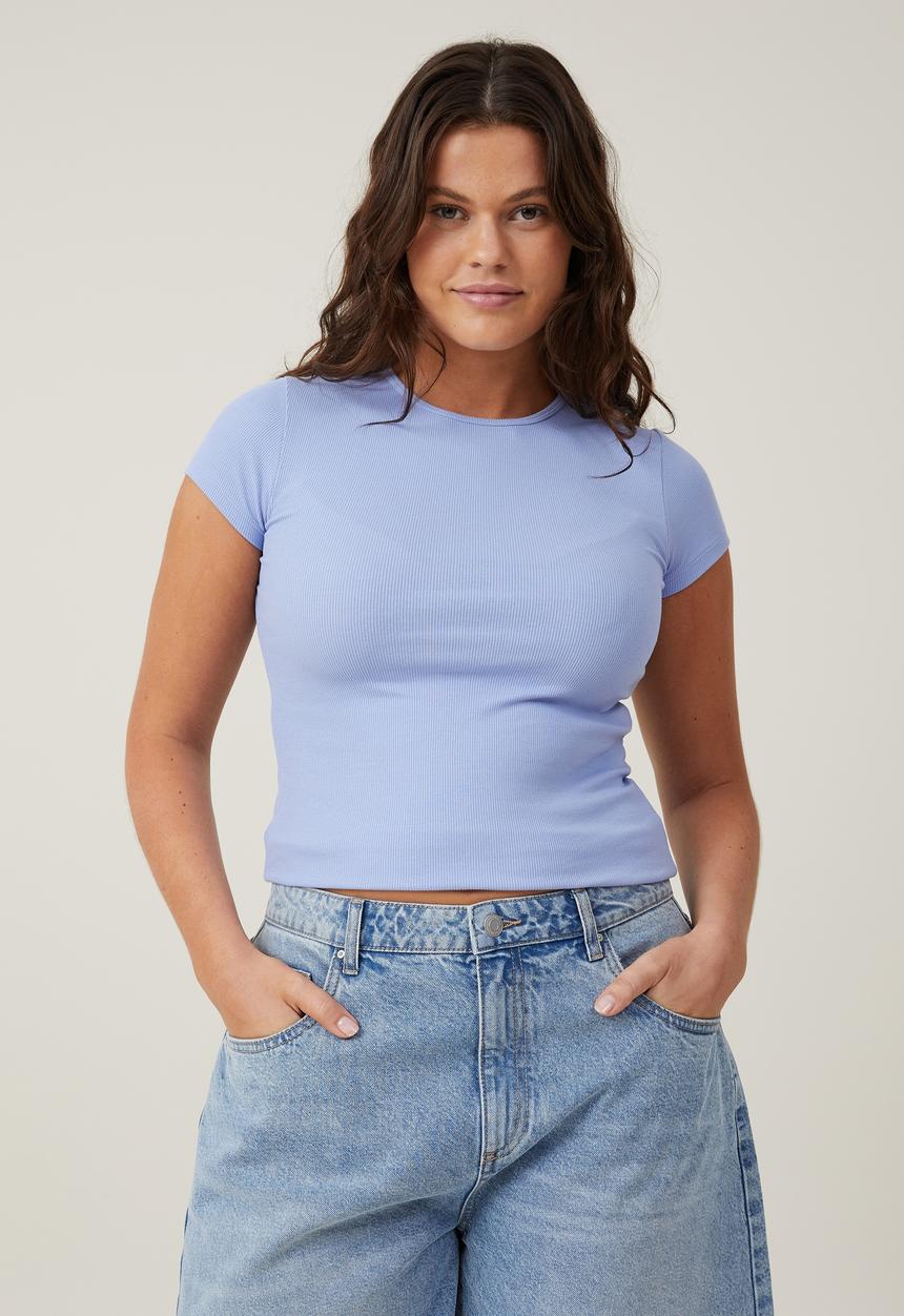 Cotton On - Plus The One Organic Rib Crew Short Sleeve Tee - Frosted Blue