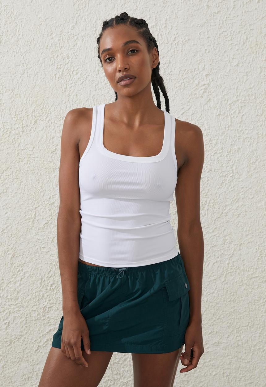 Cotton On - Active Rib Scoop Tank - White