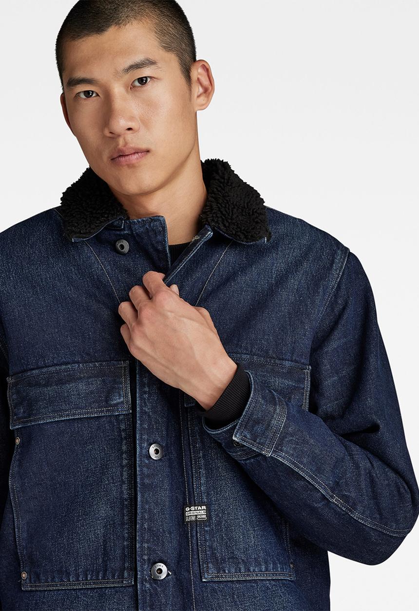 G-STAR - Utility Flap Pocket Sherpa Jacket Valiant denim r - worn in kingfisher