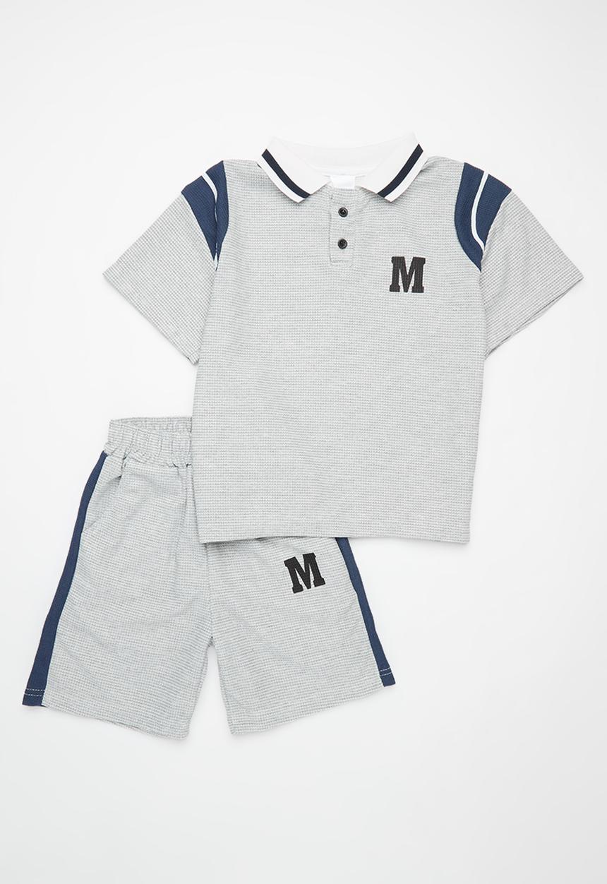 Pop Candy - Collared top and bottom set - grey & white