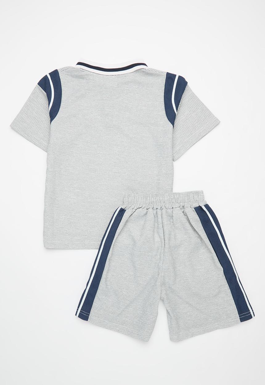 Pop Candy - Collared top and bottom set - grey & white
