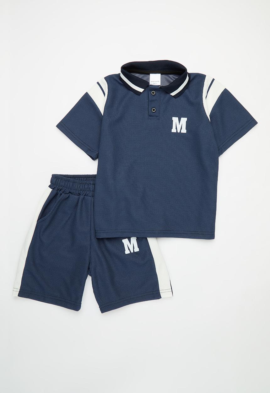 Pop Candy - Collared top and bottom set - navy & white
