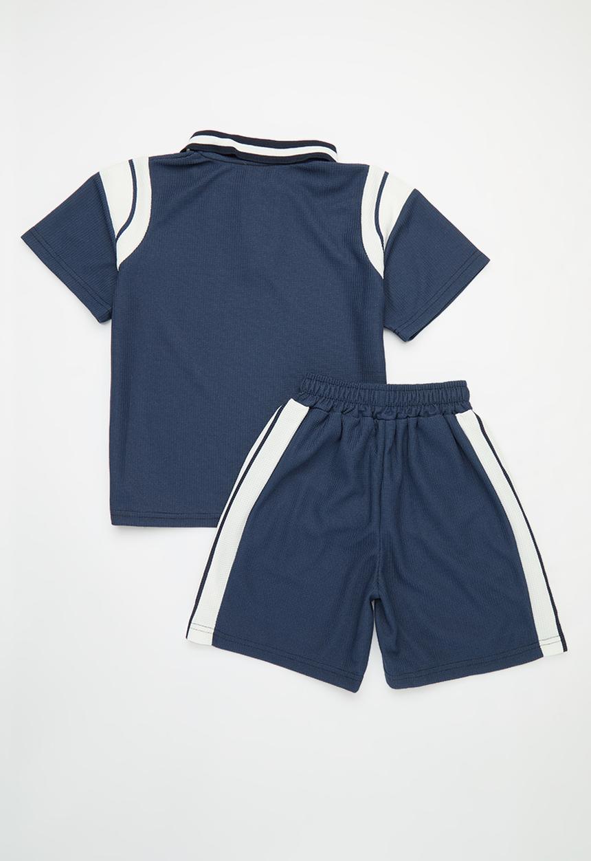 Pop Candy - Collared top and bottom set - navy & white