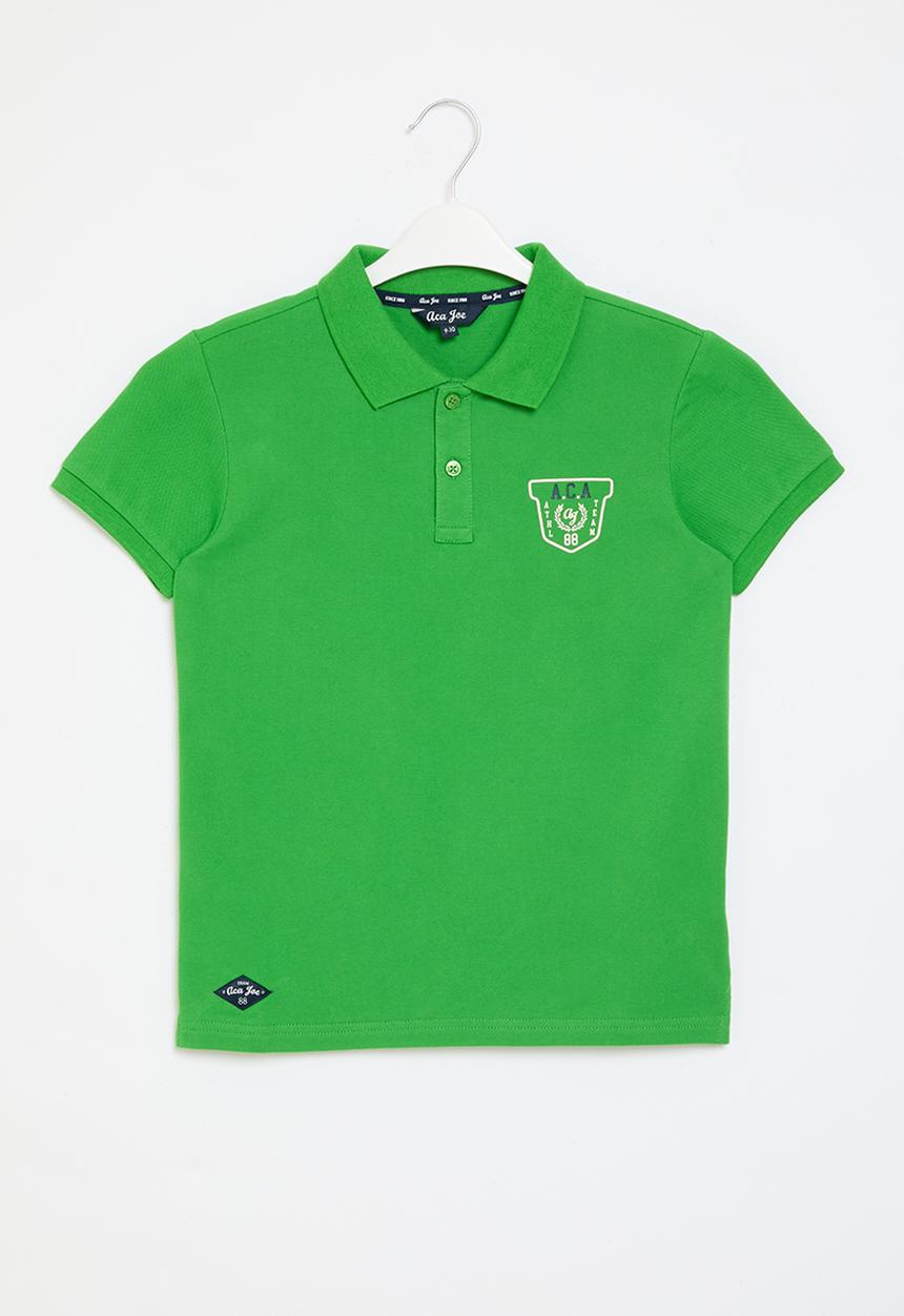 Aca Joe - Printed collar embroidery chest & sleeve tee - green