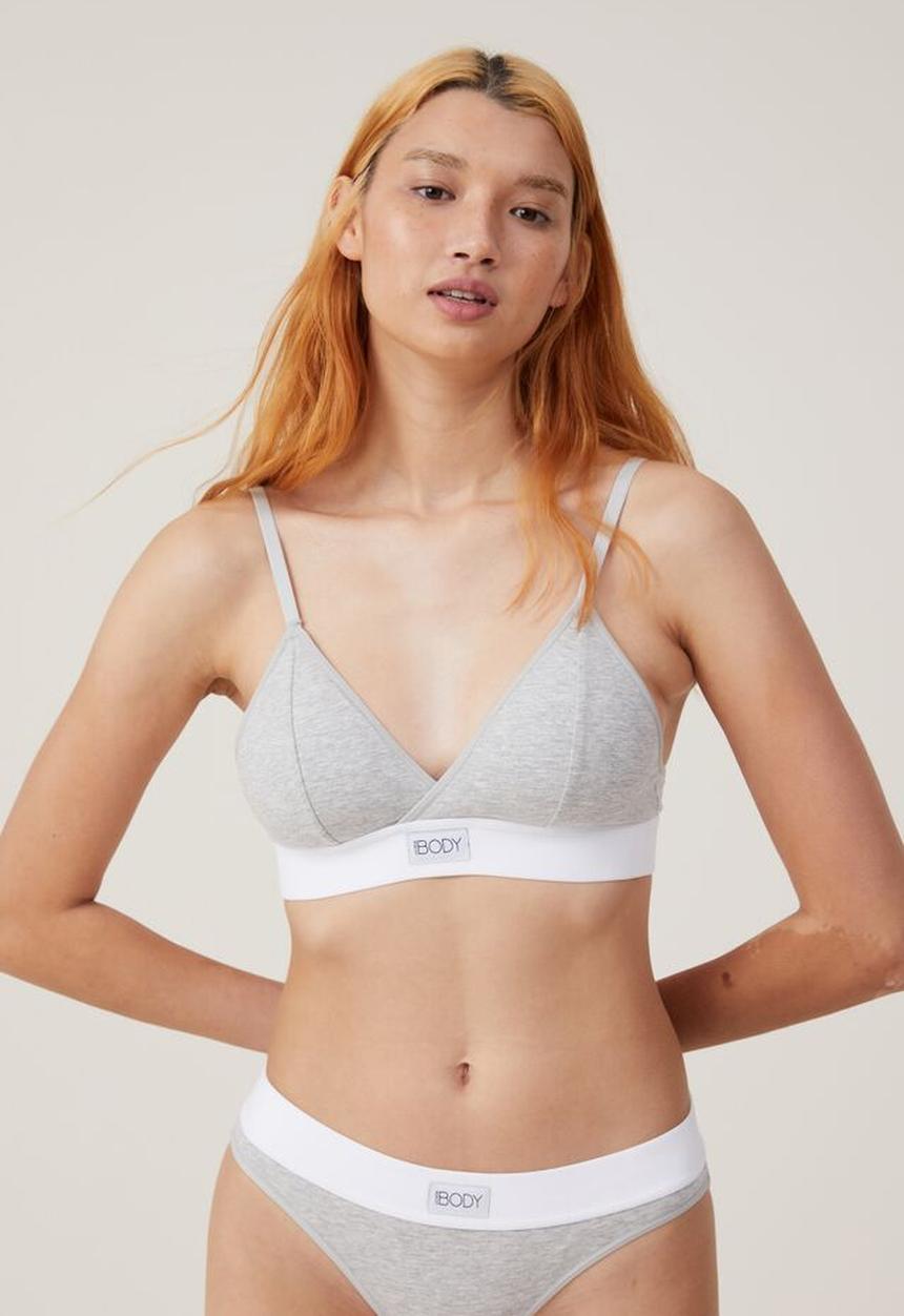 Cotton On - Organic cotton cross over padded bralette - grey marle