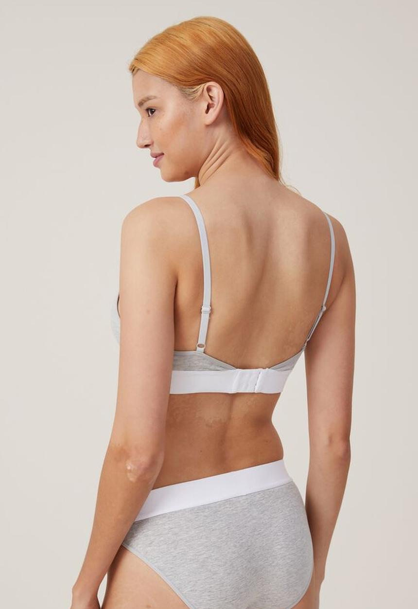 Cotton On - Organic cotton cross over padded bralette - grey marle