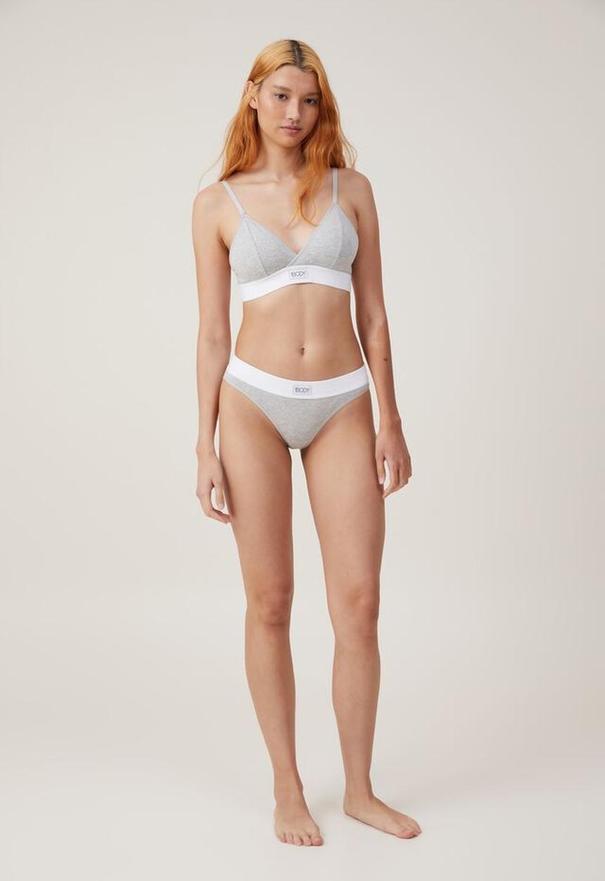 Cotton On - Organic cotton cross over padded bralette - grey marle