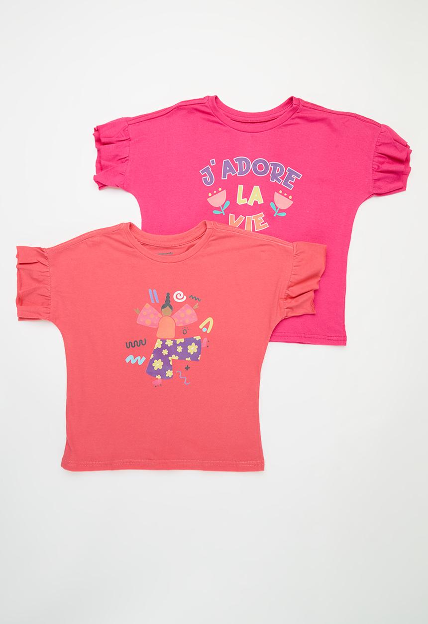 Pop Candy - 2 Pack printed tee - coral & cerise