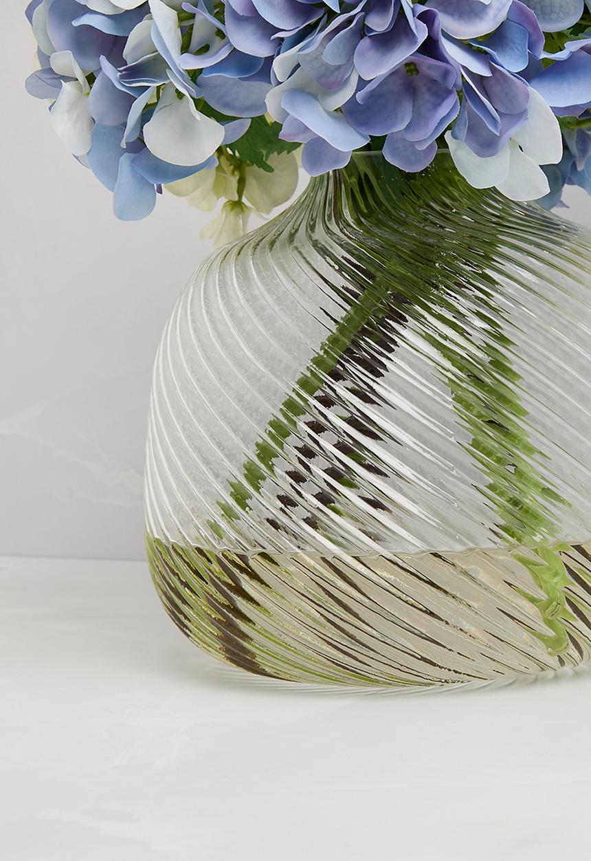 Silk By Design - Hydrangea in glass vase - blue