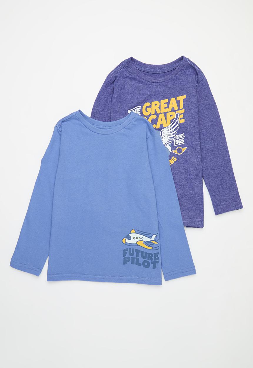 Superbalist - 2 Pack graphic long sleeve tee - denim blue & ink melange