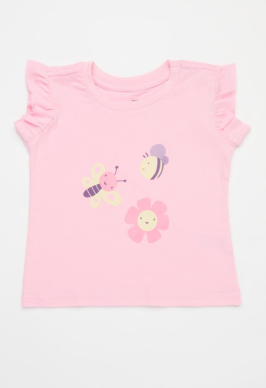 Pop Candy - 2 Pack frill sleeve tee - dusty pink & light yellow