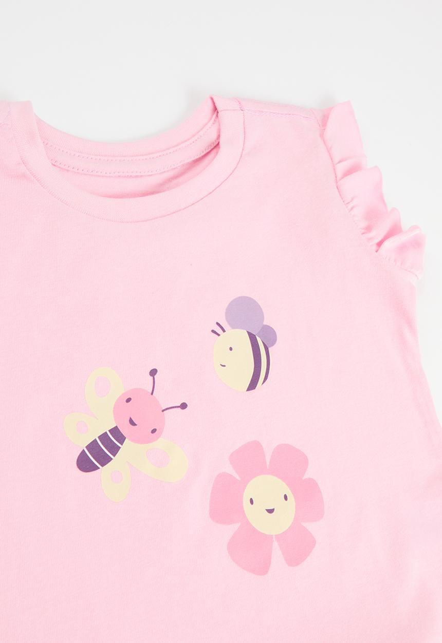 Pop Candy - 2 Pack frill sleeve tee - dusty pink & light yellow