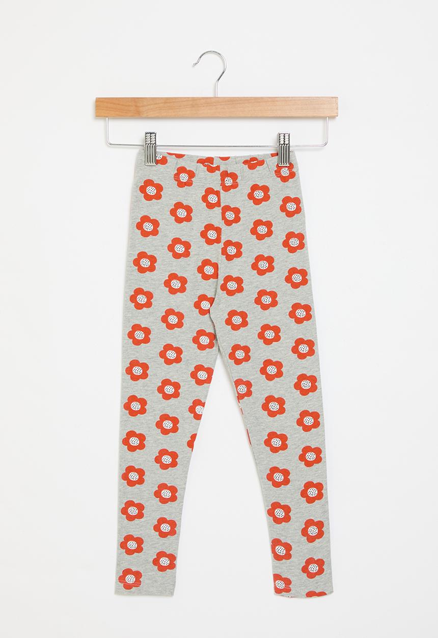 Pop Candy - Floral  print leggings - grey & red