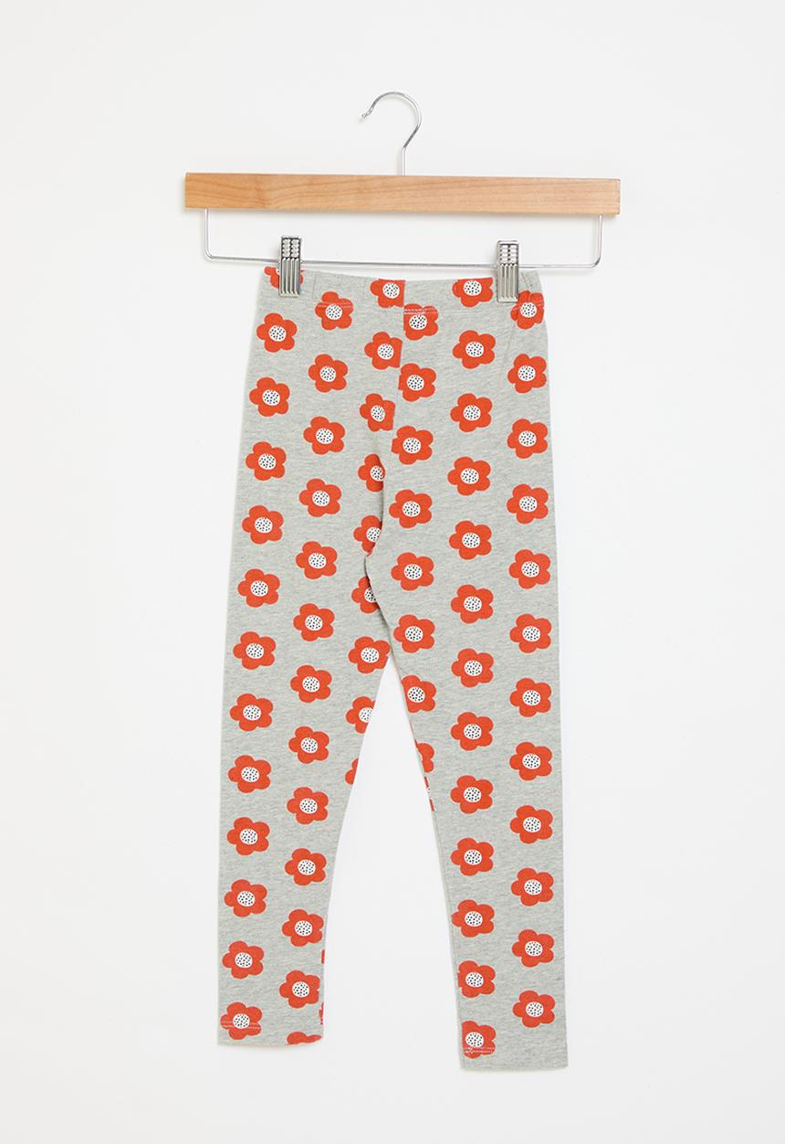 Pop Candy - Floral  print leggings - grey & red