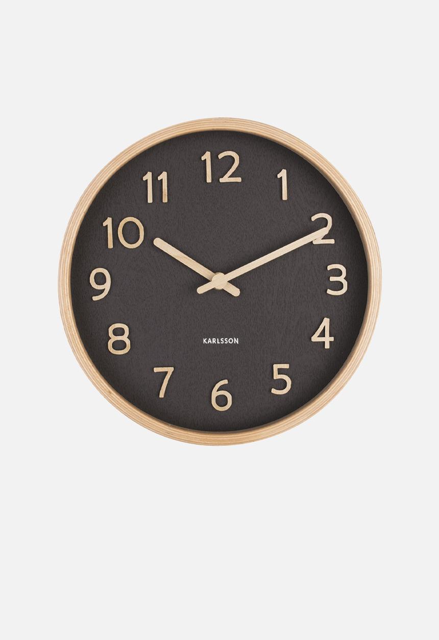 Present Time - Wall Clock Pure Wood Grain - Black 