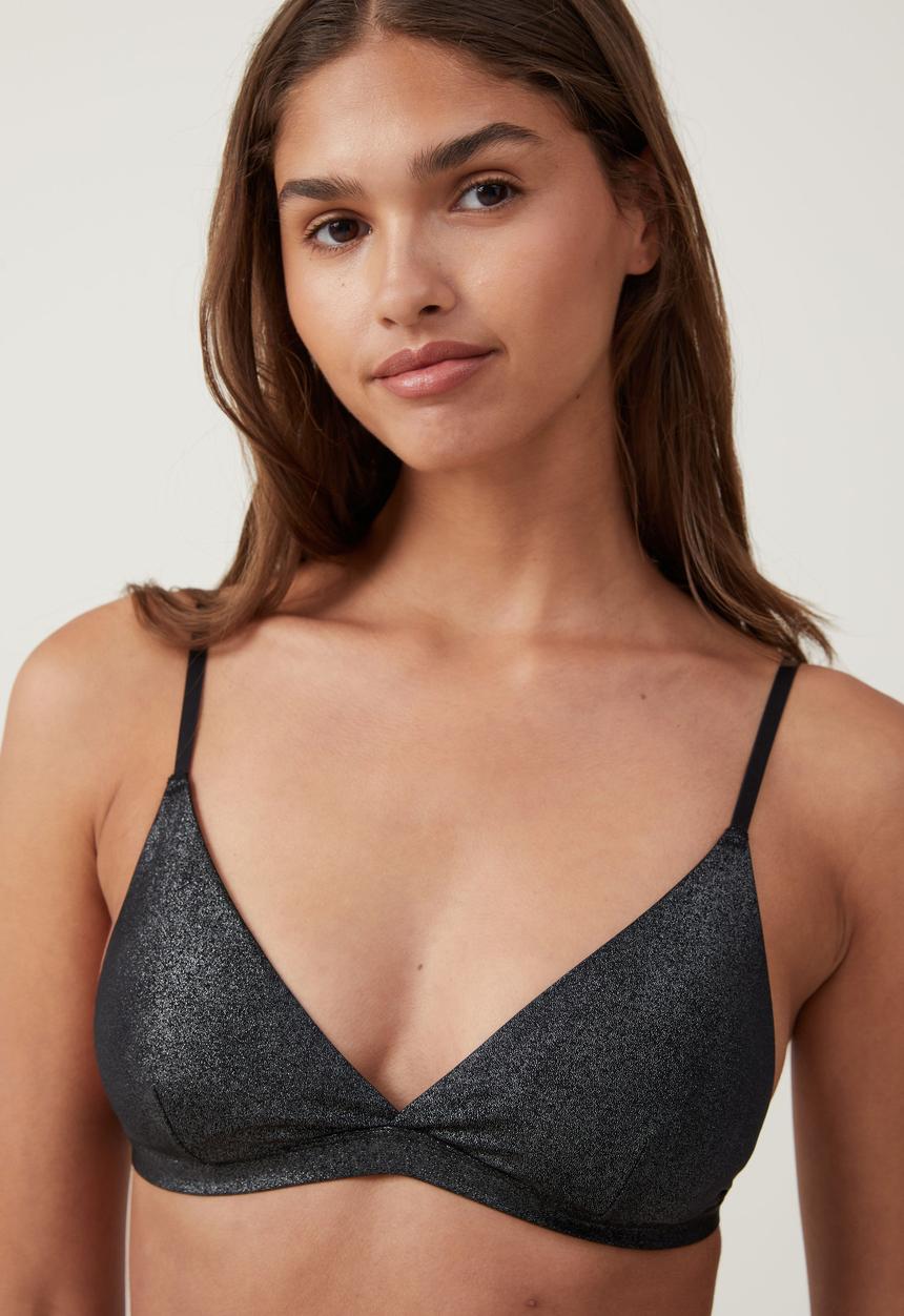 Cotton On - Emma Sparkle Triangle Bralette - Black Sparkle
