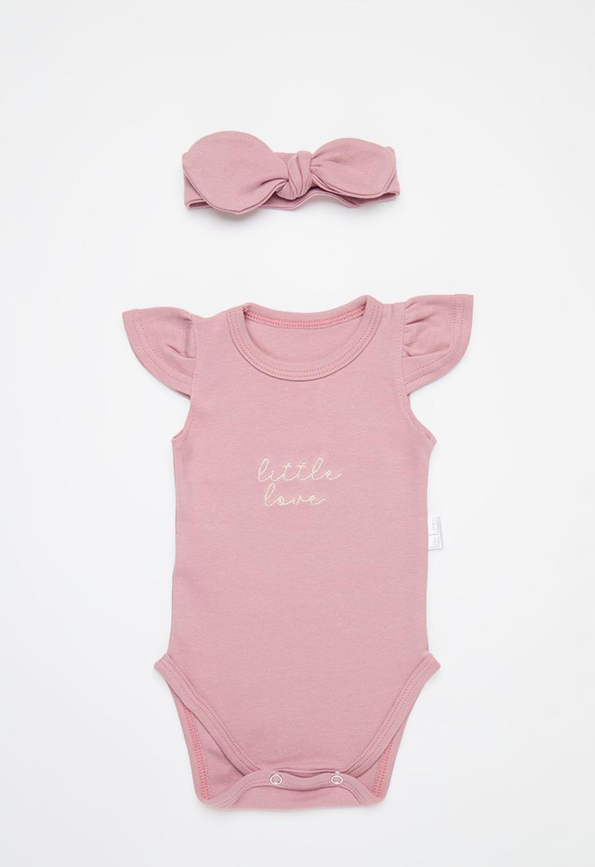 Little Lumps - 2 Pack Frill onsie, booties set - Dusty pink