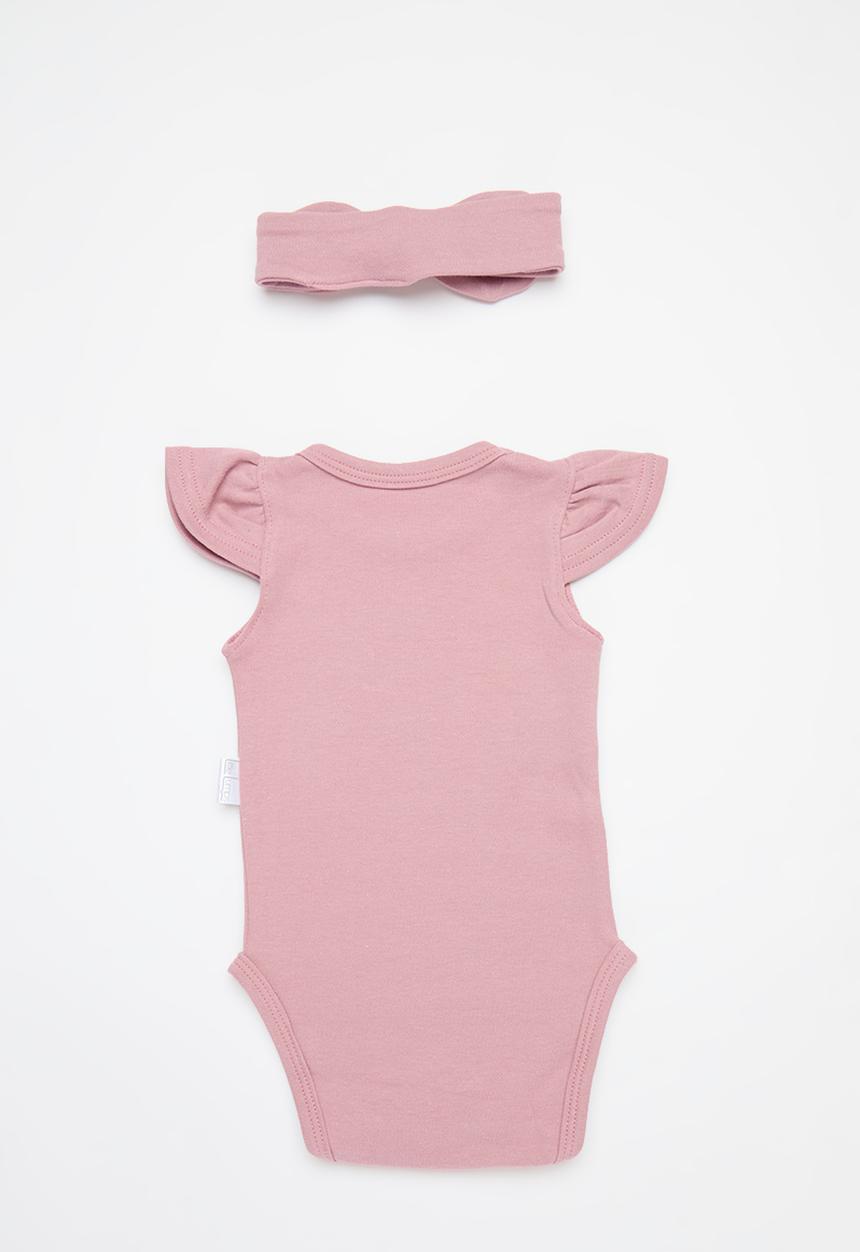 Little Lumps - 2 Pack Frill onsie, booties set - Dusty pink