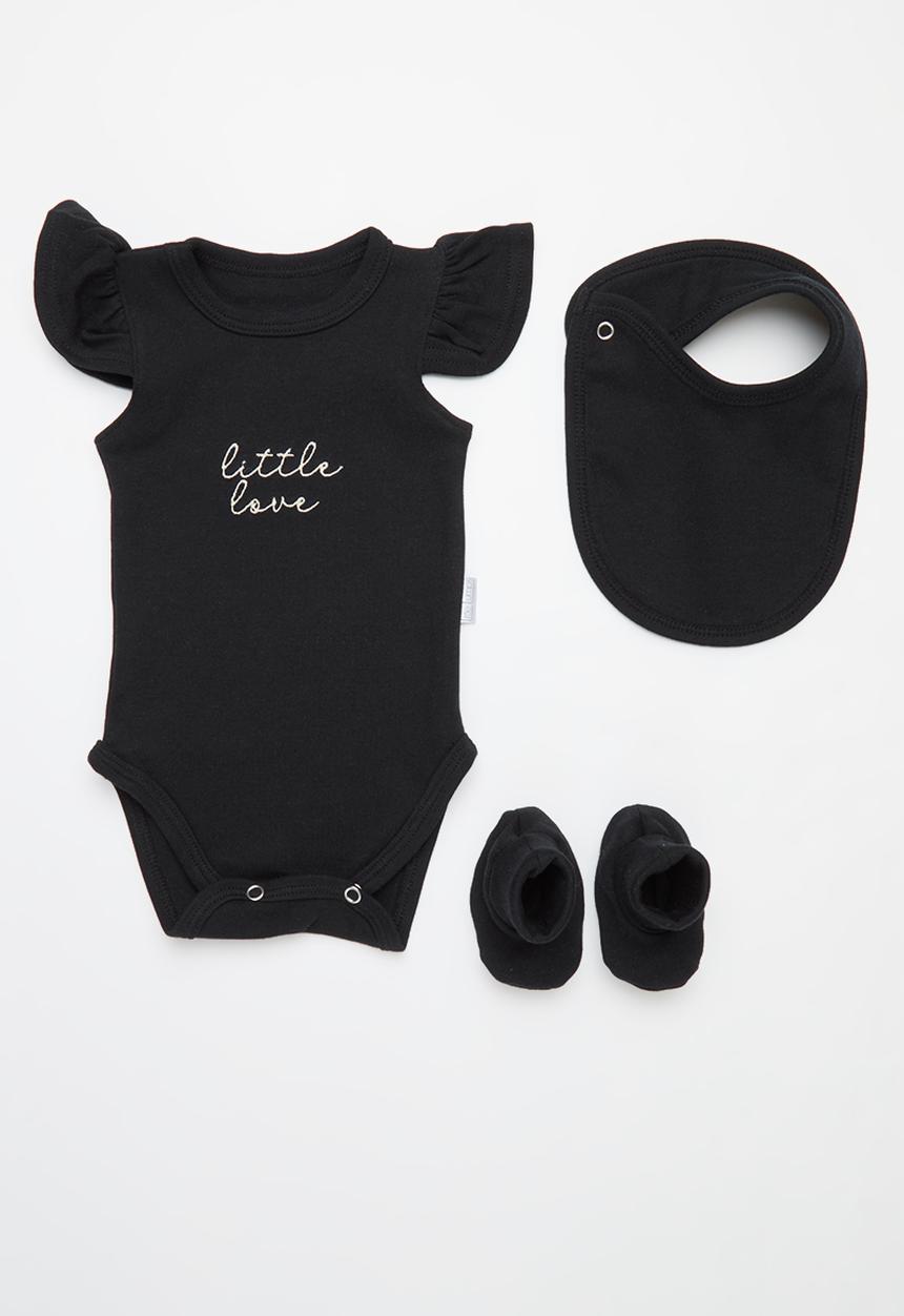Little Lumps - Frilled jumpsuit, booties & bib set - Black