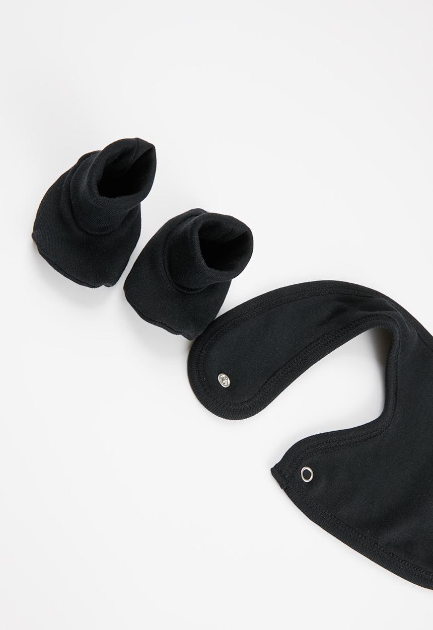 Little Lumps - Frilled jumpsuit, booties & bib set - Black