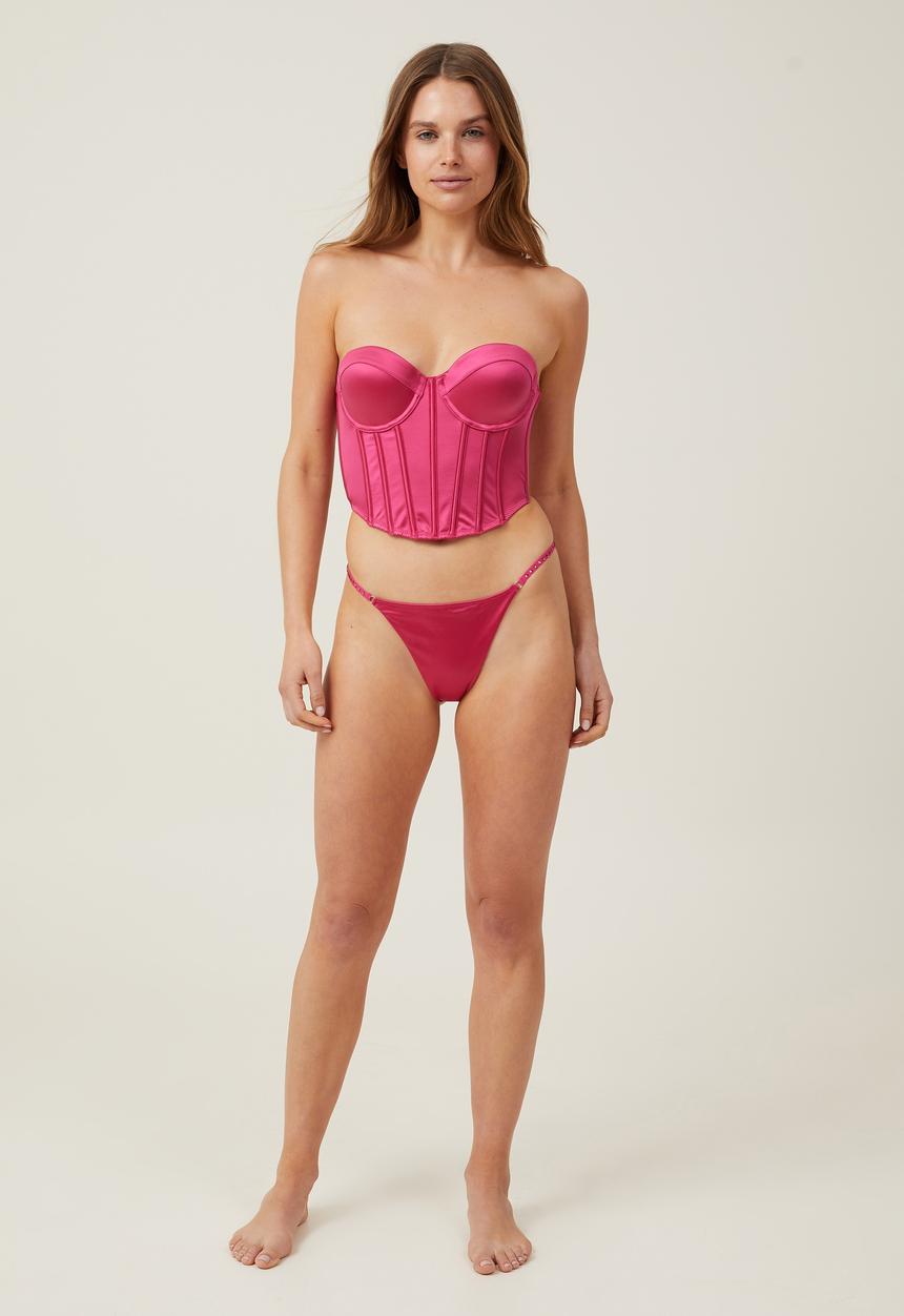 Cotton On - Satin Tanga G String Brief - Pink Jelly