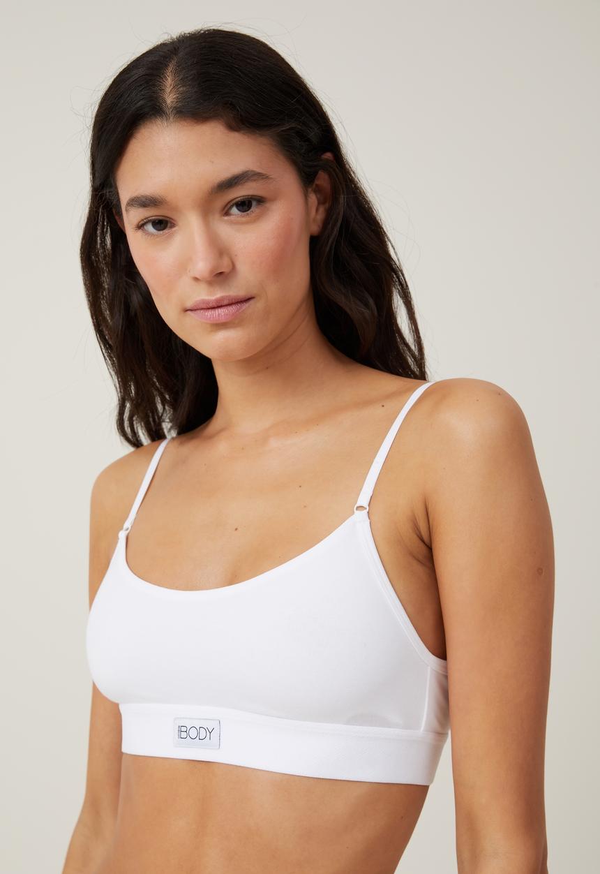 Cotton On - Organic Cotton Branded Padded Low Back Bralette - White