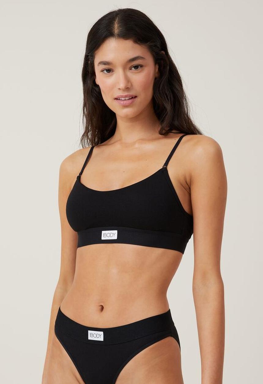Cotton On - Organic cotton branded padded low back bralette - black