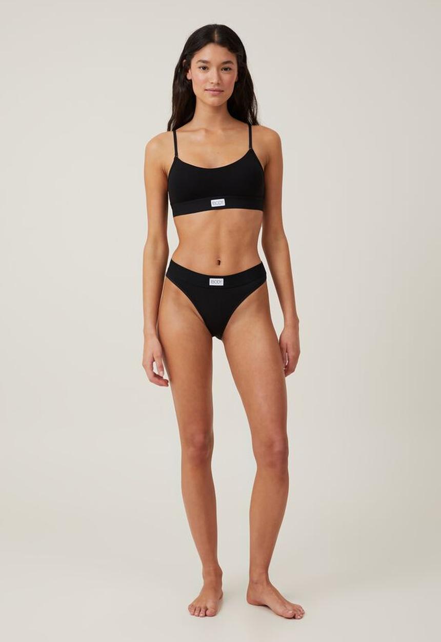 Cotton On - Organic cotton branded padded low back bralette - black