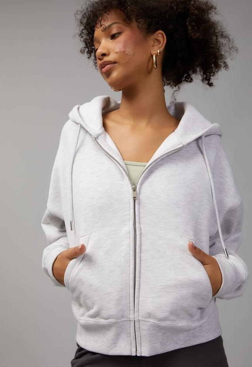 Factorie - Relaxed Zip Through Hoodie - Silver Marle