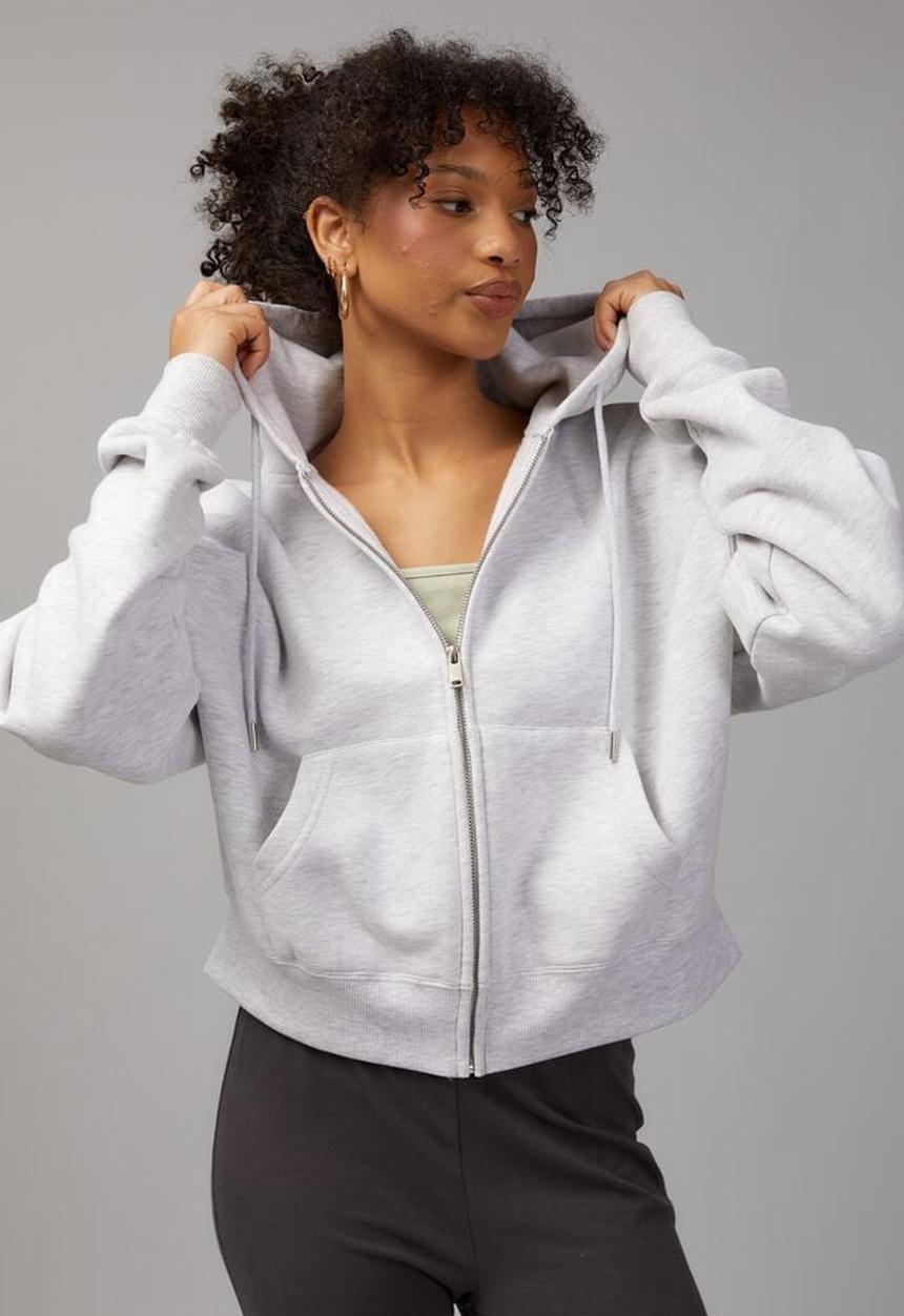 Factorie - Relaxed Zip Through Hoodie - Silver Marle