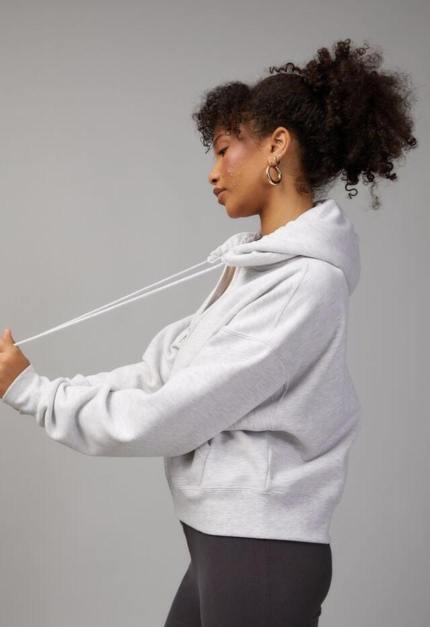 Factorie - Relaxed Zip Through Hoodie - Silver Marle