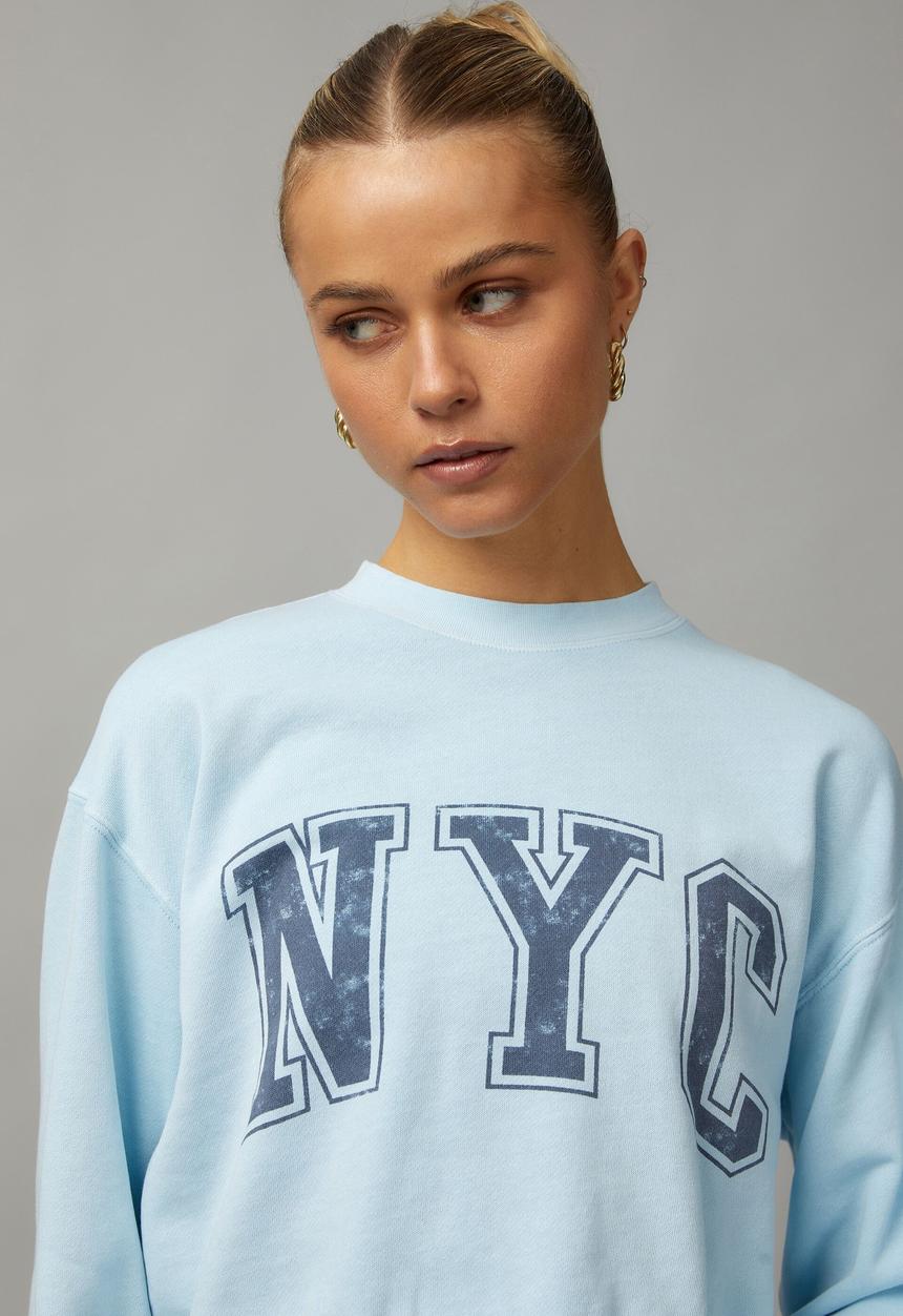 Factorie - Boxy Crop Crew - Washed Powder Blue/Nyc
