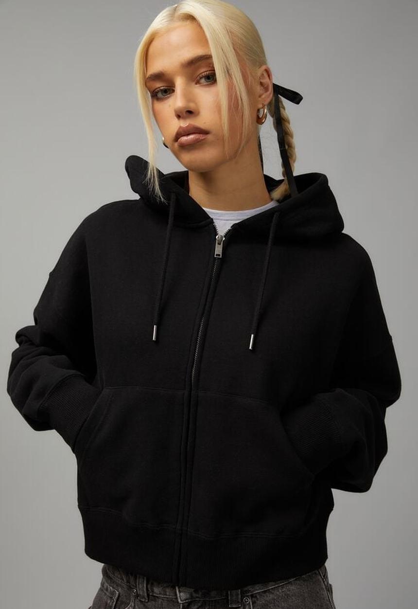 Factorie - Relaxed Zip Through Hoodie - Black
