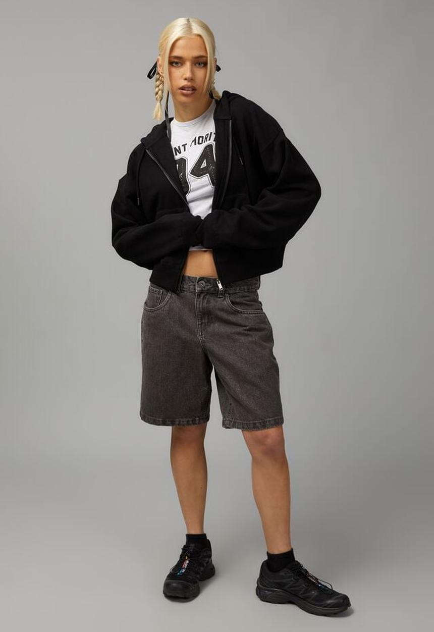 Factorie - Relaxed Zip Through Hoodie - Black