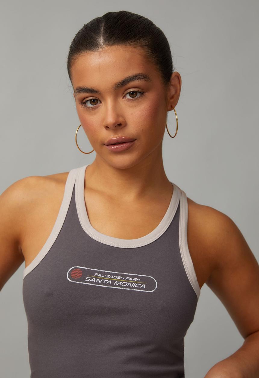 Factorie - Contrast Bind Racer Tank - Charcoal/Santa Monica