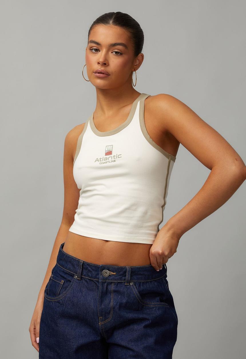 Factorie - Contrast Bind Racer Tank - Coconut/Coastline Atlantic