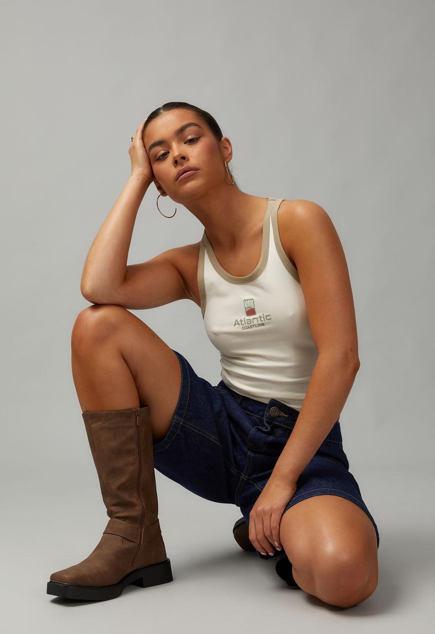 Factorie - Contrast Bind Racer Tank - Coconut/Coastline Atlantic