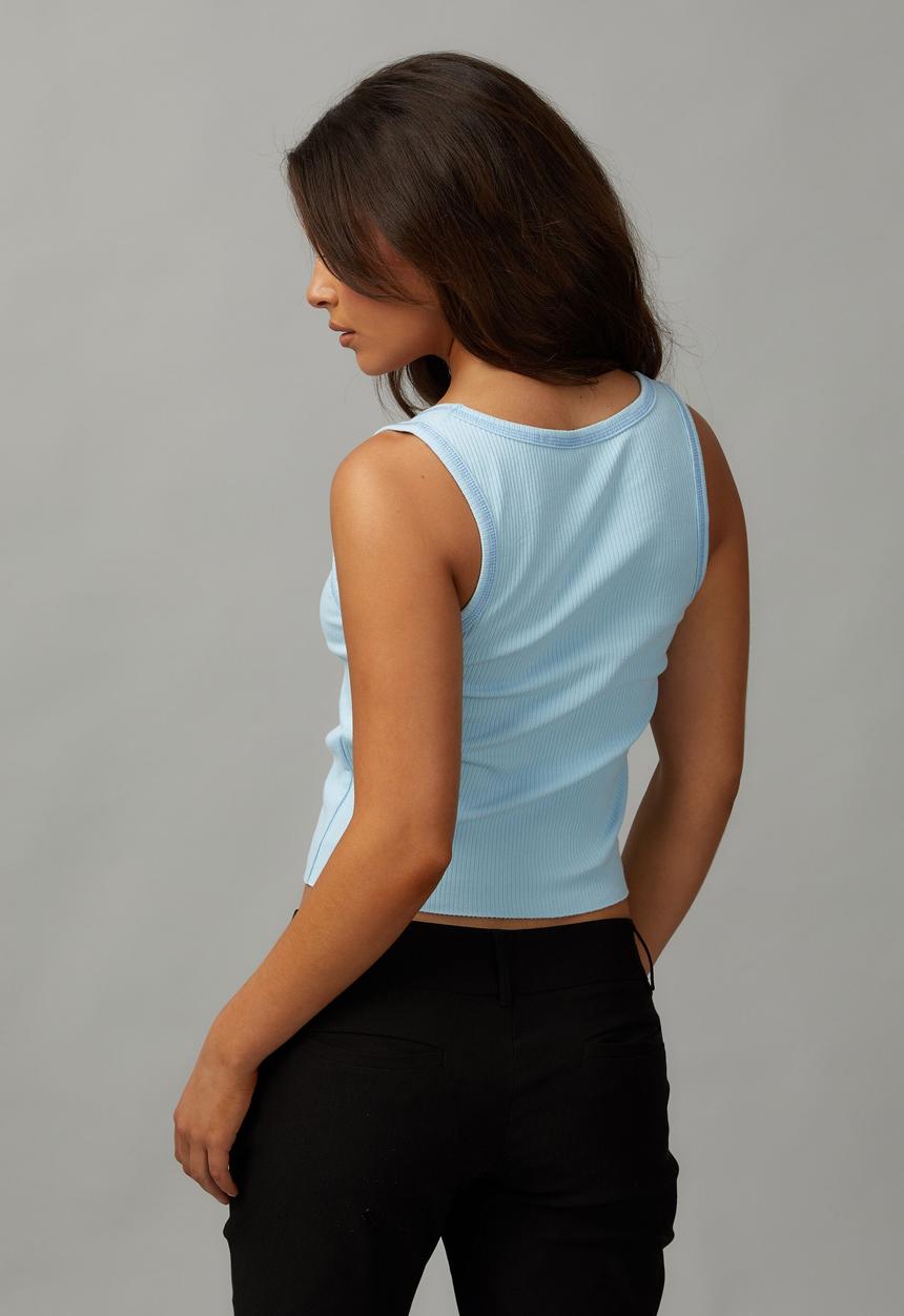 Factorie - Contrast Stitch Scoop Neck Tank - Powder Blue