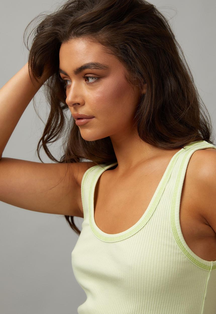 Factorie - Contrast Stitch Scoop Neck Tank - Washed Lime