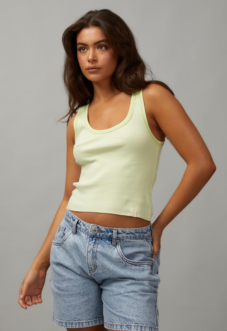 Factorie - Contrast Stitch Scoop Neck Tank - Washed Lime
